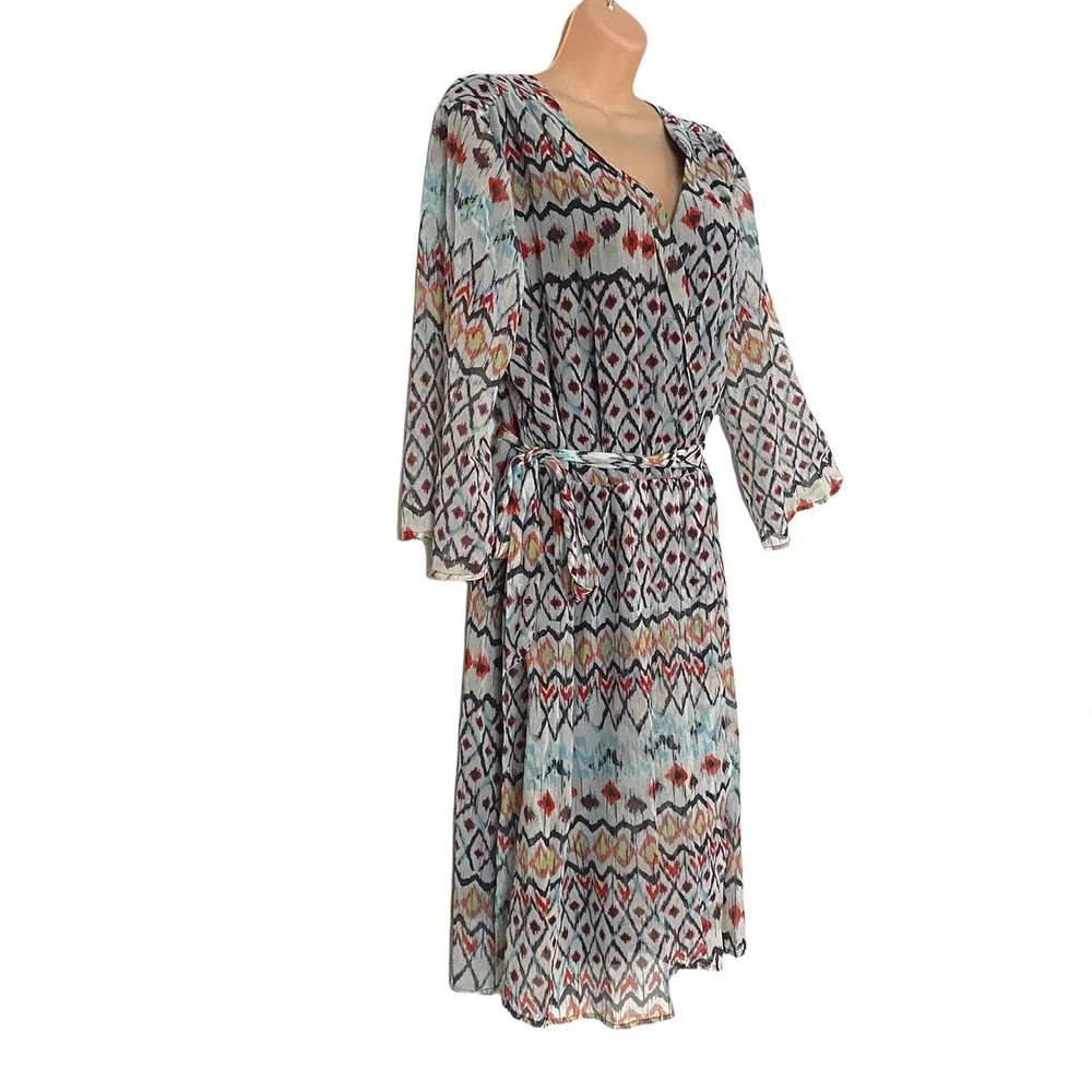 Steve Harvey Southwest Print Off-White Chiffon Office Casual Wedding Guest Dress - Picture 5 of 13